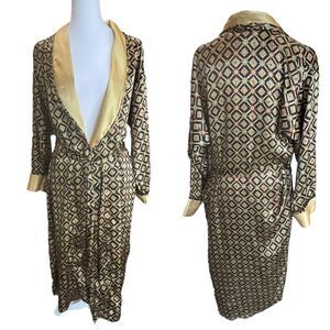 Victoria's Secret Long Robe Oversized Gold Print SIZE XS Silky Satin Kimono